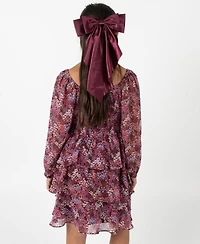 Rare Editions Big Girls Floral Chiffon Dress with Hair Accessory