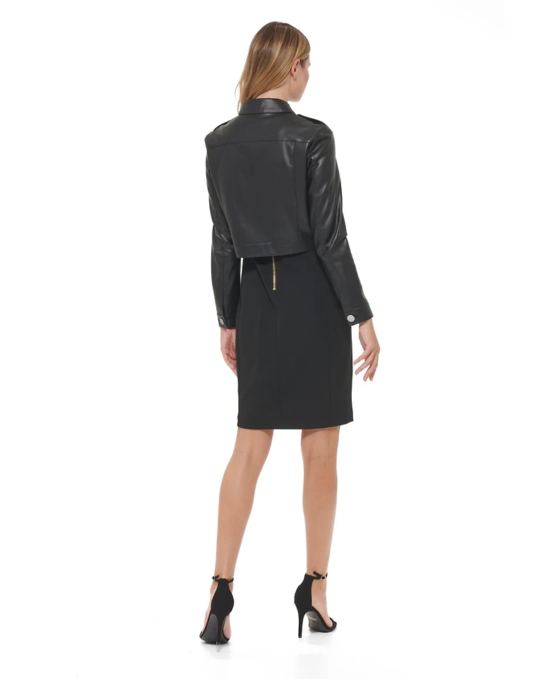 Dkny Women's Long Sleeve Button Down Faux Leather Jacket