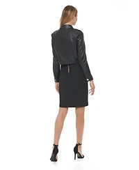 Dkny Women's Long Sleeve Button Down Faux Leather Jacket