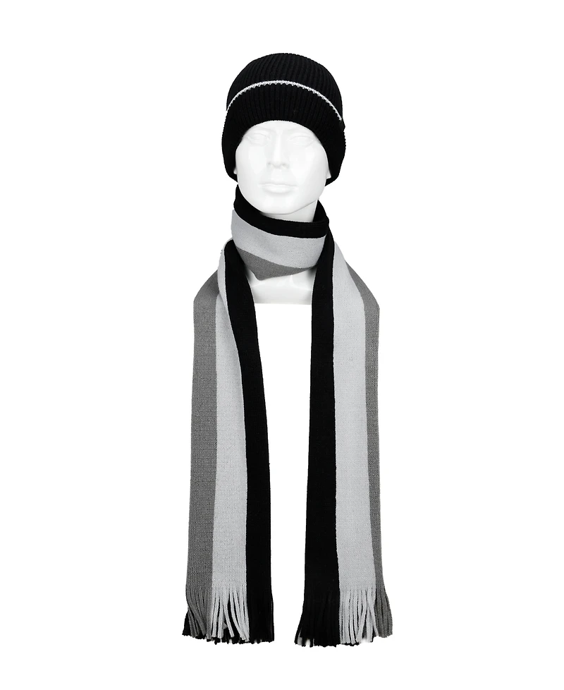 Kenneth Cole Reaction Men's 2-Piece Beanie and Ribbon Scarf Set