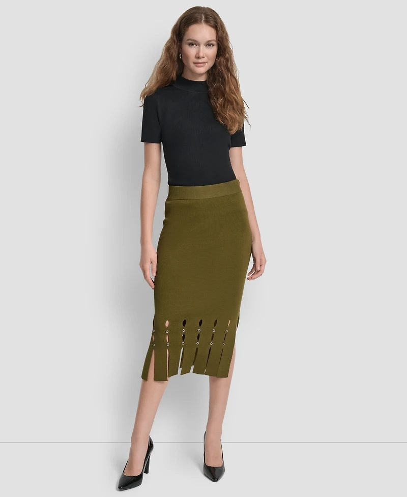 Dkny Women's Grommet Detail Sweater Pencil Midi Skirt