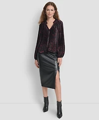 Dkny Women's Long Sleeves Pleated Top