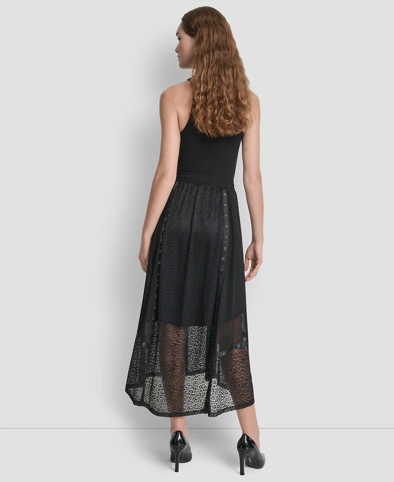 Dkny Women's Leopard Mesh Asymmetric Midi Skirt