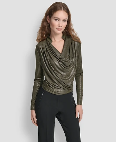 Dkny Women's Long Sleeve Heather Cowl Neck Top