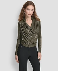 Dkny Women's Long Sleeve Heather Cowl Neck Top
