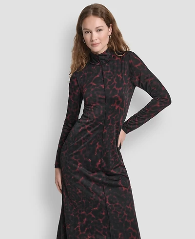 Dkny Women's Exposed Seam Printed Long Sleeves Dress