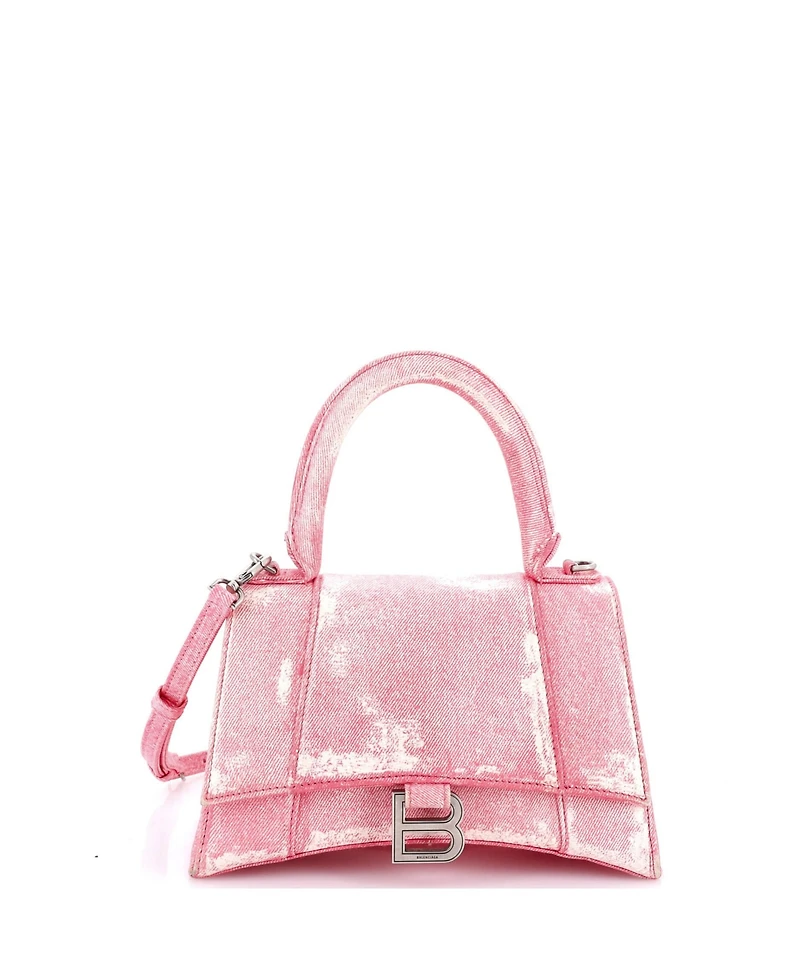 Pre-Owned Balenciaga Small Hourglass Top Handle Bag Denim Printed Leather