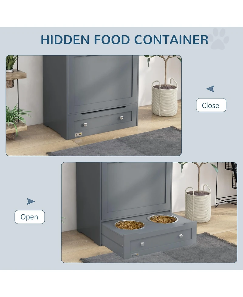 Aostirmotor Dog Feeder Cabinet with Raised Bowls and Hooks Grey