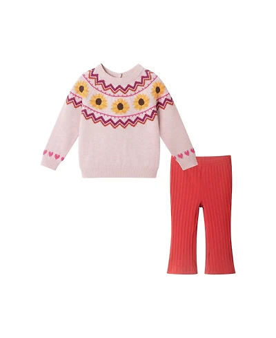 Andy & Evan Infant Girls Oatmeal Sunflower Fair Isle Sweater w/Flare Legging Set