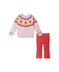 Andy & Evan Infant Girls Oatmeal Sunflower Fair Isle Sweater w/Flare Legging Set