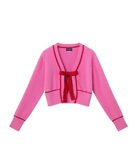 Andy & Evan Child Girls Pink Eyelash Cardigan Sweater w/Red Satin Bow