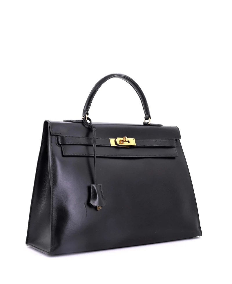 Pre-Owned Hermes Kelly 35 Handbag Black Box Calf with Gold Hardware