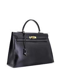 Pre-Owned Hermes Kelly 35 Handbag Black Box Calf with Gold Hardware