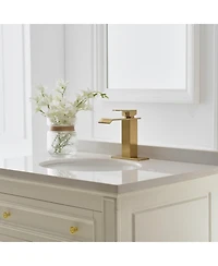 Waterfall Single Handle Hole Modern Bathroom Faucet Drip-Free Lavatory Rv Sink Brushed Gold