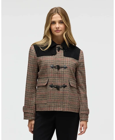 Nvlt Women's Houndstooth Contrast Faux Wool Pea Coat