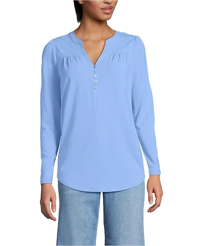 Lands' End Women's Long Sleeve Lightweight Jersey Notch Neck Tunic Top