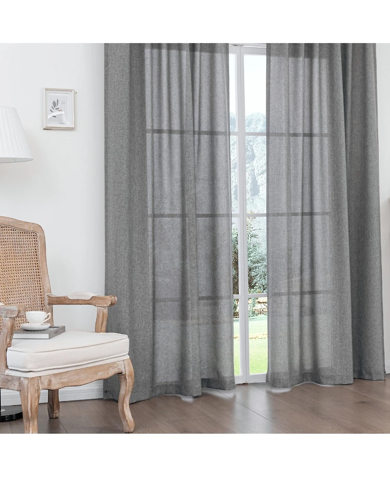 Awesome Home Faux Linen Texture Light Filtering Back Tab Curtains, Semi Sheer Farmhouse Window Curtains (2 Panels), 52"x84"