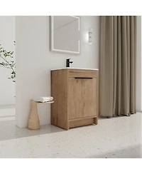 Casainc 24 Inch Freestanding Vanity with White Ceramic Sink and Soft-Close Cabinet Doors
