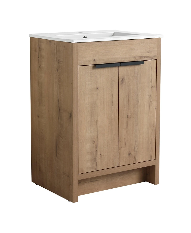 Casainc 24 Inch Freestanding Vanity with White Ceramic Sink and Soft-Close Cabinet Doors