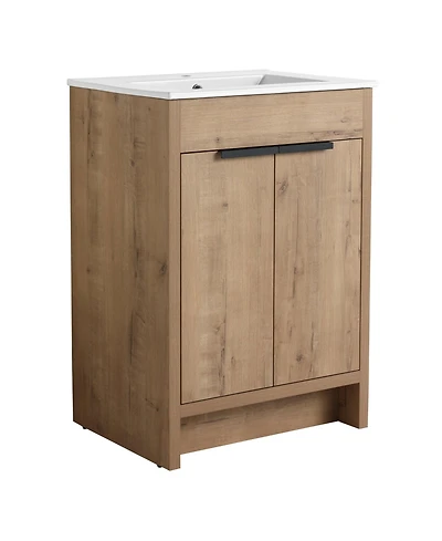 Casainc 24 Inch Freestanding Vanity with White Ceramic Sink and Soft-Close Cabinet Doors