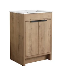 Casainc 24 Inch Freestanding Vanity with White Ceramic Sink and Soft-Close Cabinet Doors