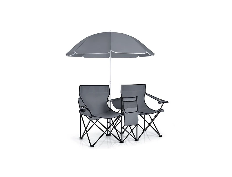 Akiudex portable folding picnic double chair with removable umbrella