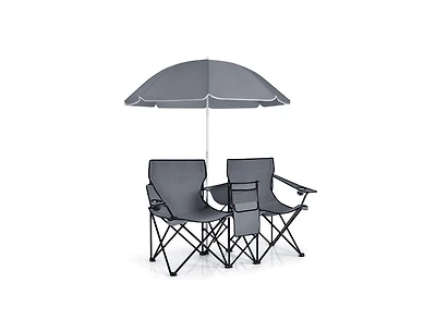 Akiudex portable folding picnic double chair with removable umbrella