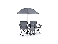 Akiudex portable folding picnic double chair with removable umbrella