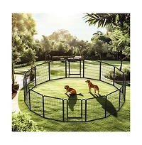 Aostirmotor 16 Black Panels 31.7 in H. Heavy Duty Metal Pet Exercise Pen with Door for Outdoor, Indoor
