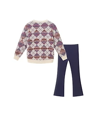 Andy & Evan Toddler/Child Girls Argyle Tunic Length Sweater w/Flare Legging Set