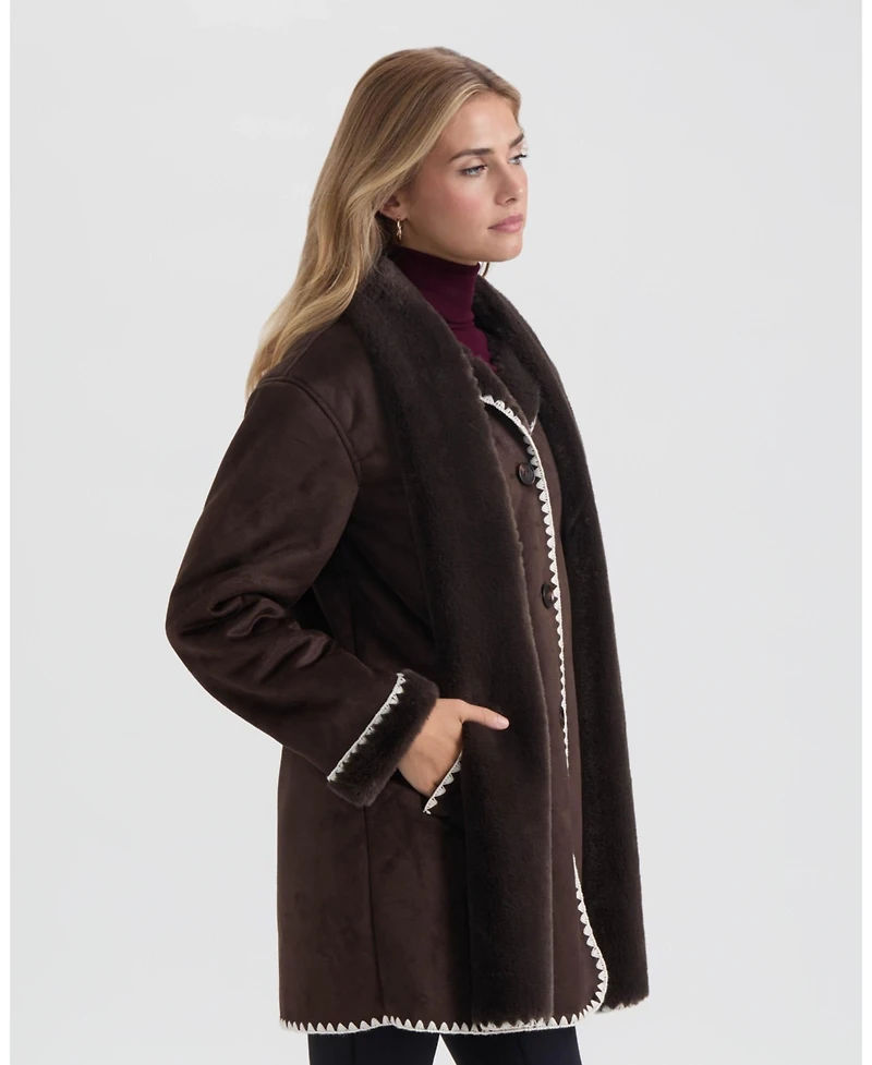 Ellen Tracy Women's Shearling Scarf Jacket with Contrast Stitching