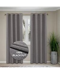100% Blackout Linen Texture Curtains with Grommet Top, 2 Panels