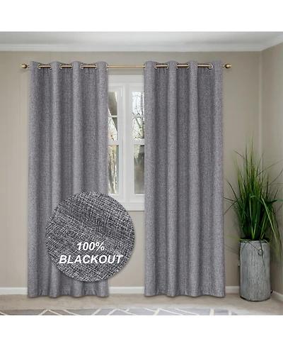 100% Blackout Linen Texture Curtains with Grommet Top, 2 Panels