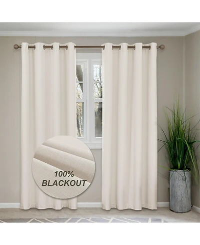 100% Blackout Linen Texture Curtains with Grommet Top, 2 Panels
