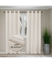100% Blackout Linen Texture Curtains with Grommet Top, 2 Panels