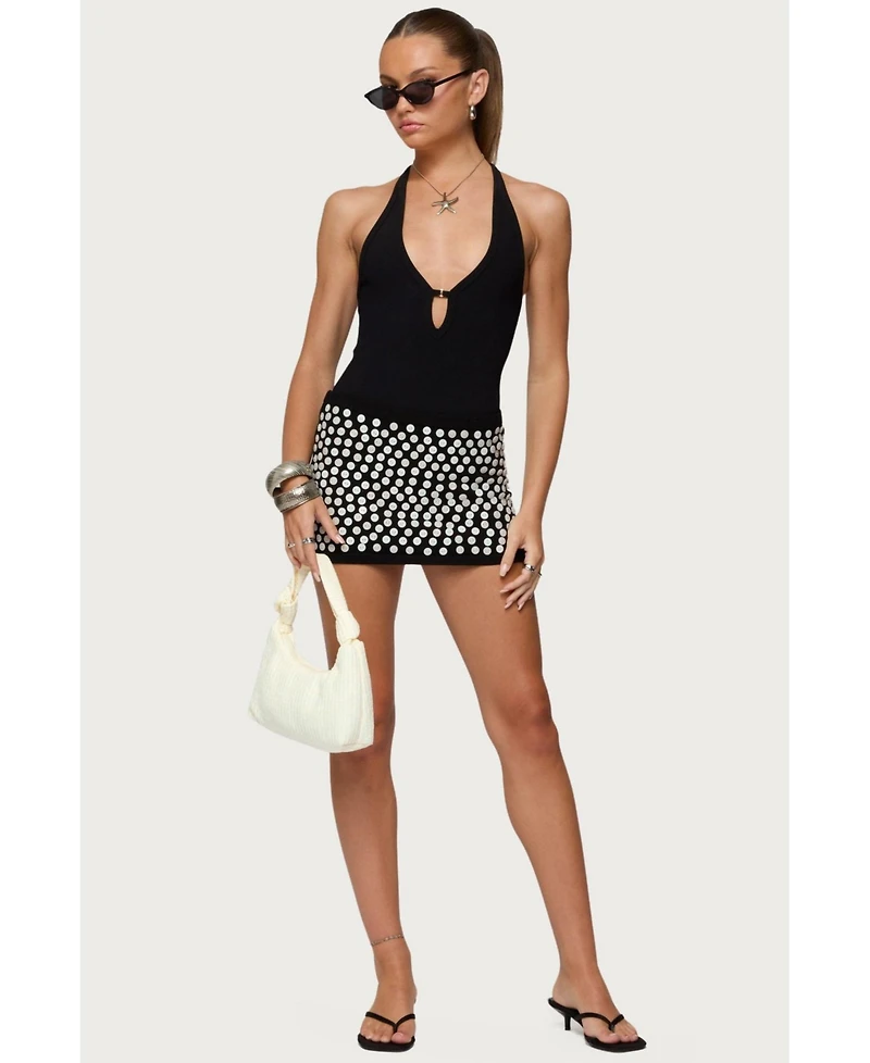 Edikted Womens Ada Iridescent Button Knit Mini Skirt