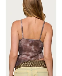 Edikted Womens Embroidered Asymmetric Printed Mesh Top