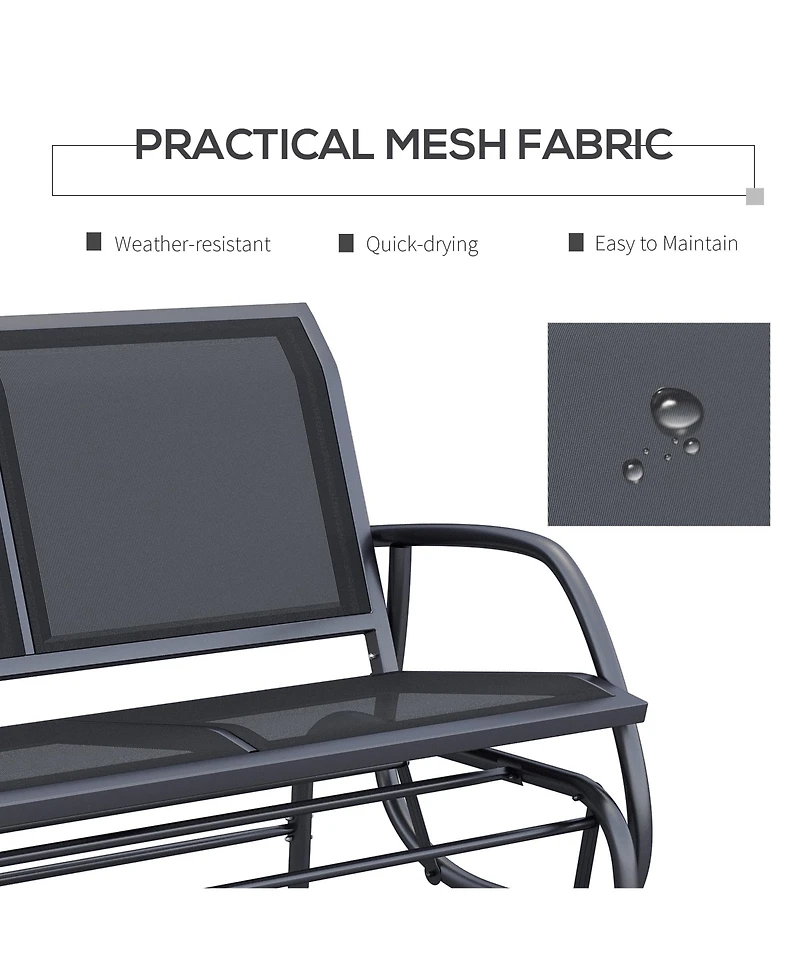Flynama Outsunny 47 Inch Black 2 Person Outdoor Glider Bench with Steel Frame