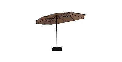 Mecale 15 Feet Double-Sided Twin Patio Umbrella with Crank and Base