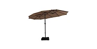 Mecale 15 Feet Double-Sided Twin Patio Umbrella with Crank and Base