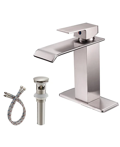 Greenspring Waterfall Single Hole Single-Handle Low-Arc Bathroom Faucet With Pop-up Drain Assembly in Brushed Nickel