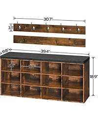Shoe Storage Bench with Cushion, 39.4" L Entryway Bench with 12 Cubbies, Entryway Hall Tree with Storage, Shoe Cabinet with Coat Rack for Bedroom