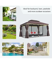 Outsunny 10' x 13' Gazebo, Aluminum, Mesh, 2 Tier Polyester Roof