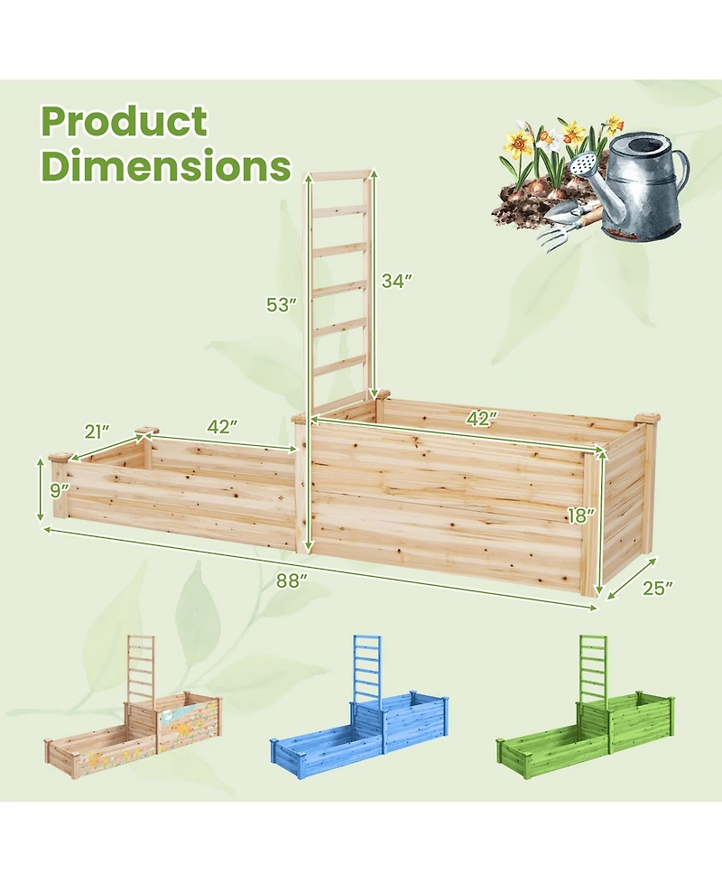 Gymax Raised Garden Bed w/ 2 Planter Boxes & Trellis Outdoor Wooden Planter Box Kit for Sapling