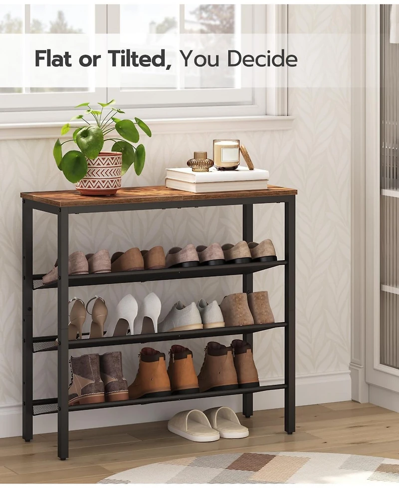 Vanirror Shoe Rack for Entryway, 4-Tier Shoe Organizer with Adjustable Mesh Shelves, 12-16 Pairs of Shoes, Spacious Floor Mount, Metal, Industrial, Sh