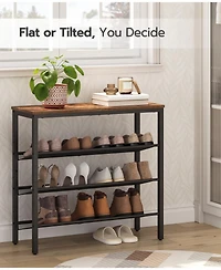 Vanirror Shoe Rack for Entryway, 4-Tier Shoe Organizer with Adjustable Mesh Shelves, 12-16 Pairs of Shoes, Spacious Floor Mount, Metal, Industrial, Sh