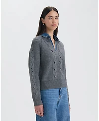 Nvlt Women's Twofer Cable Front Sweater with Denim Collar