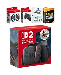 Nintendo Switch 2 Mario Kart World Bundle with Pro Controller, Joy Con Wheel, MightySkins Code and 1 Cps Year Extended Warranty