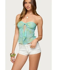 Edikted Women's Printed Mesh Strapless Cut Out Top