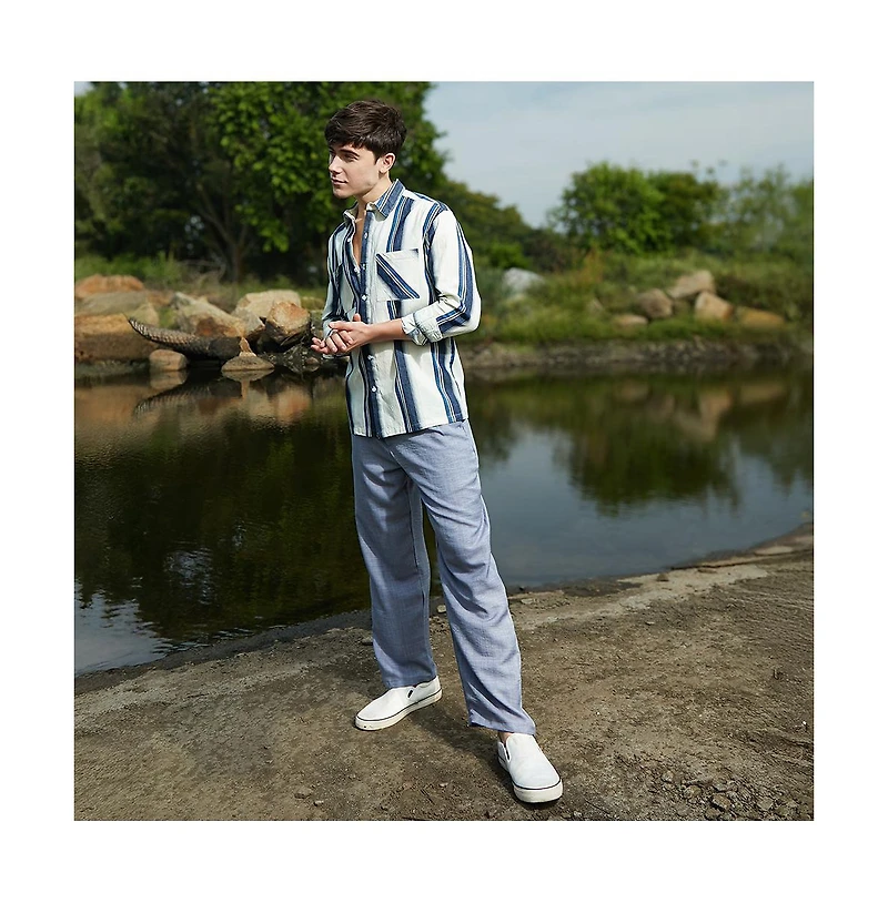 Campus Sutra Men's Shadow-Striped Oversized Shirt